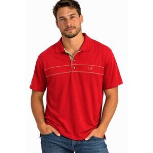 U2 Red Polo Shirt Mens Medium Striped Chest Logo Cotton Short Sleeve Casual Golf